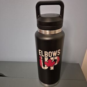 36oz Black Thermos with Elbows Up Maple Leaf Design